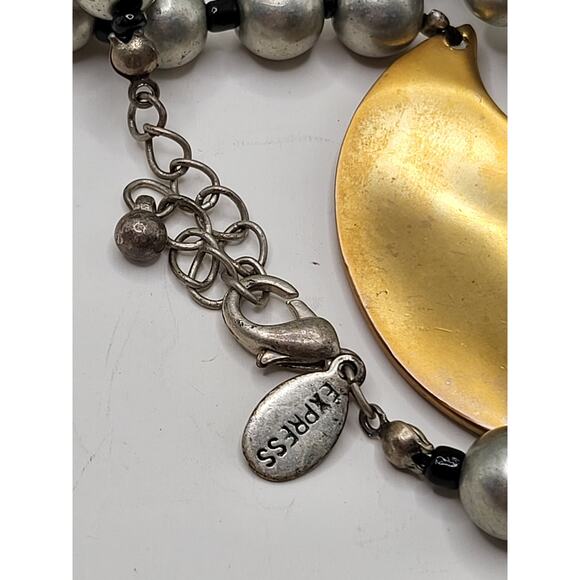 Express Matte Gold & Silver Tone Beaded Statement Necklace - Picture 9 of 9